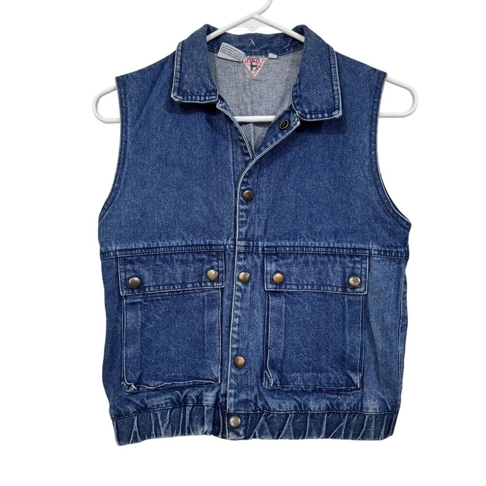 Vtg K.I.D.O by Steven Burry‎ Vest Y2K 80s-90s Medium Wash Retro Elastic Hem L